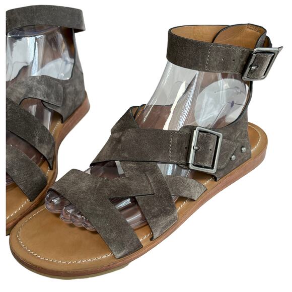 Trask Women’s 9 Roxanne Sandals Gray Oiled Suede Strappy Gladiator Ankle Strap - Picture 9 of 12